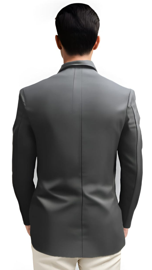 Back side of ash blue slim fit blazer for men – ideal for weddings, receptions, or formal events by Delavit