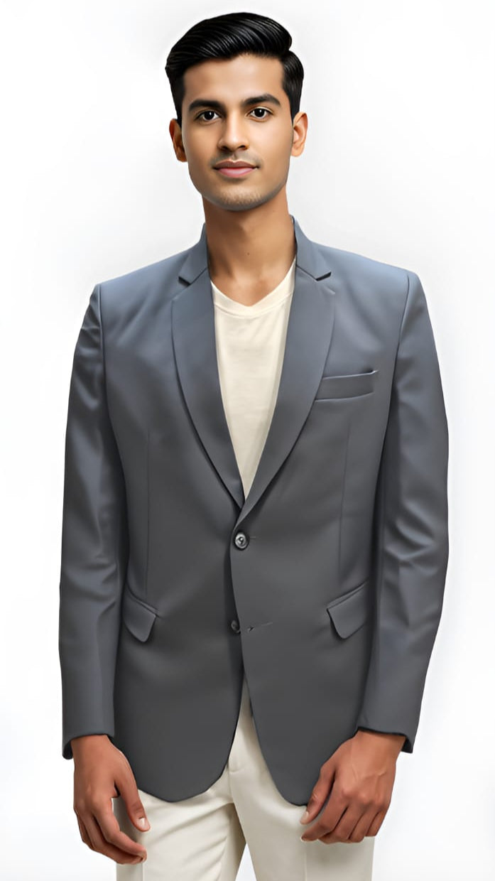 Delavit Men's ash blue slim fit formal blazer front view – affordable party and office wear
