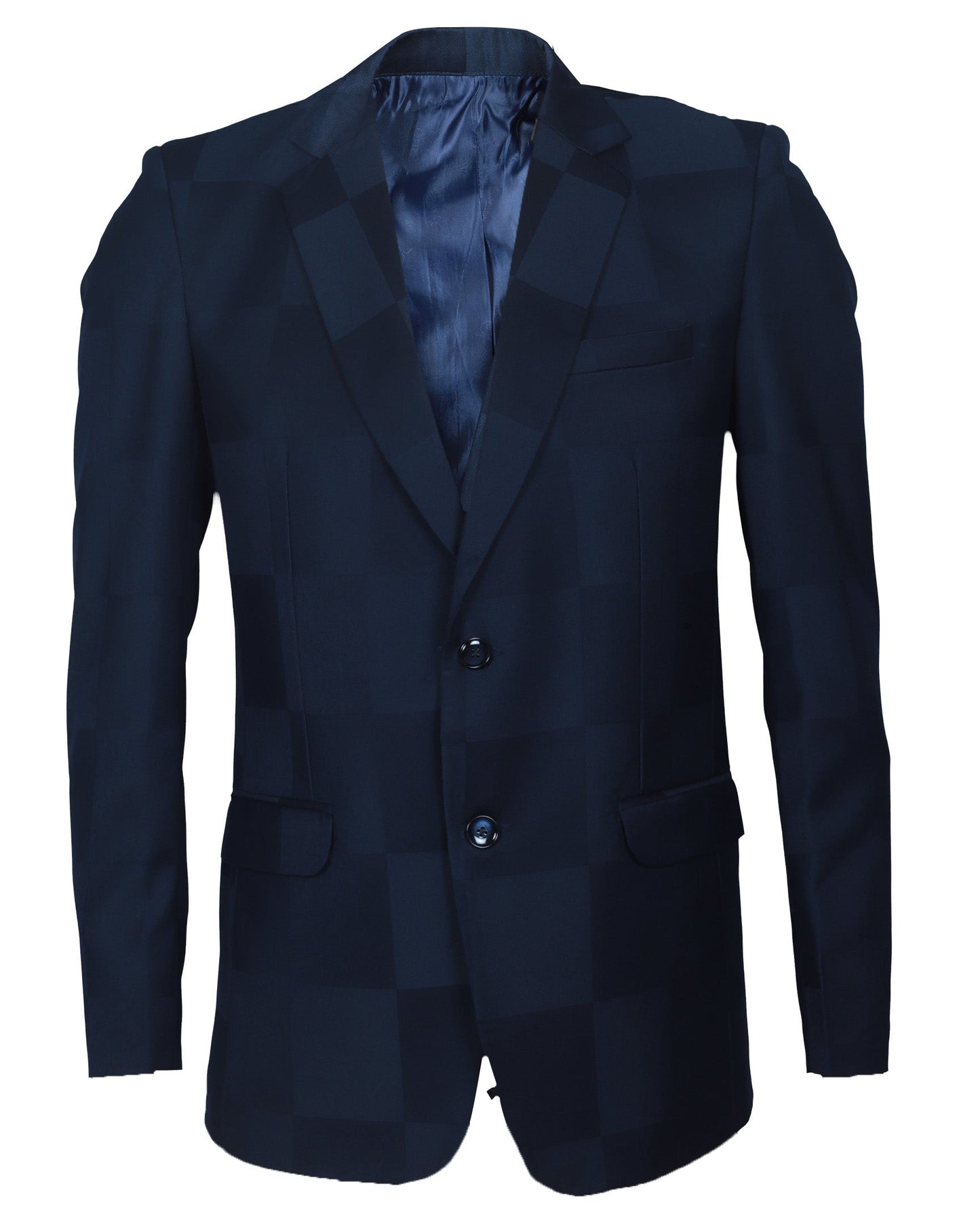 Men Check Navy blue suit jacket on a white background