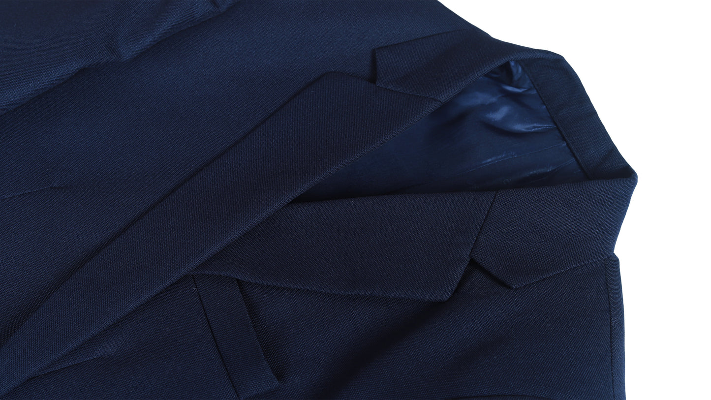 Navy blue coat fabric with a pocket on a white background