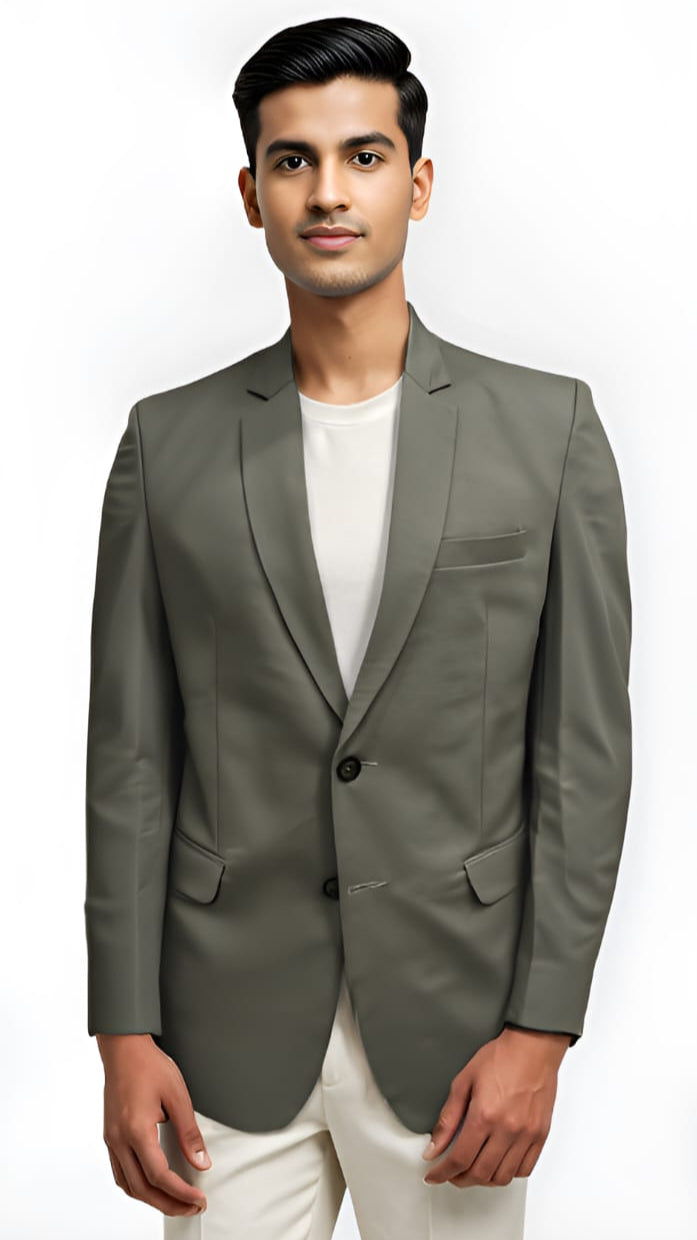 Pista Green summer formal blazer front view on model with two-button closure