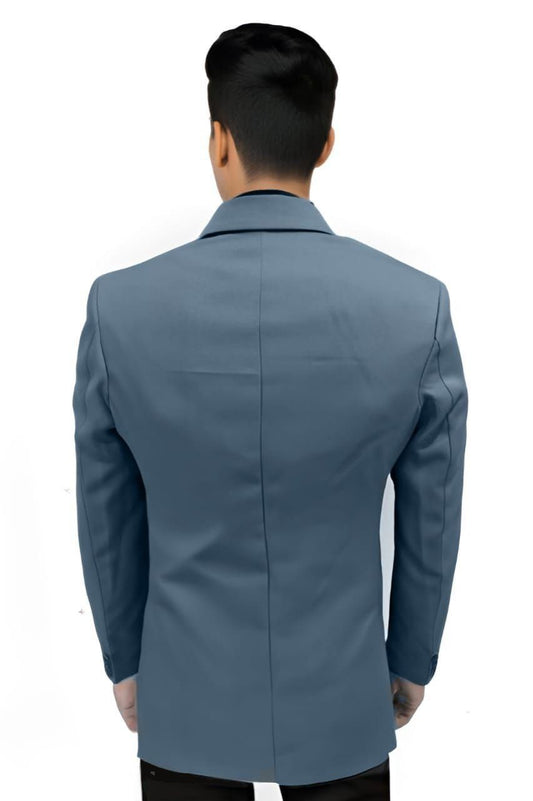 Man wearing a blue coat on a white background