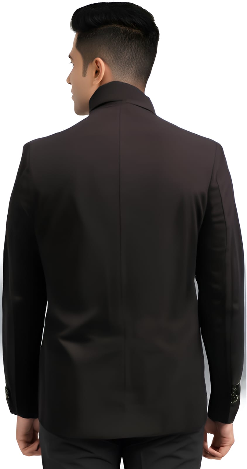 Back view of wine stretch blazer for men – premium textured design with tailored back