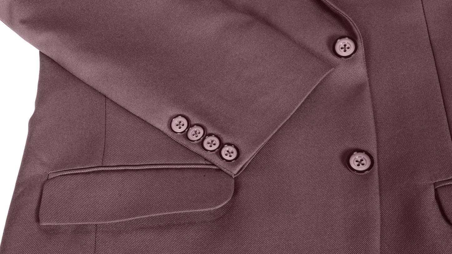 Close-up of a mauve coat with buttons on a white background