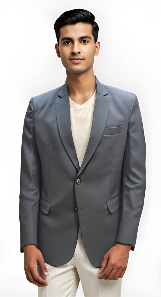 Delavit Men's ash blue slim fit formal blazer front view – affordable party and office wear 