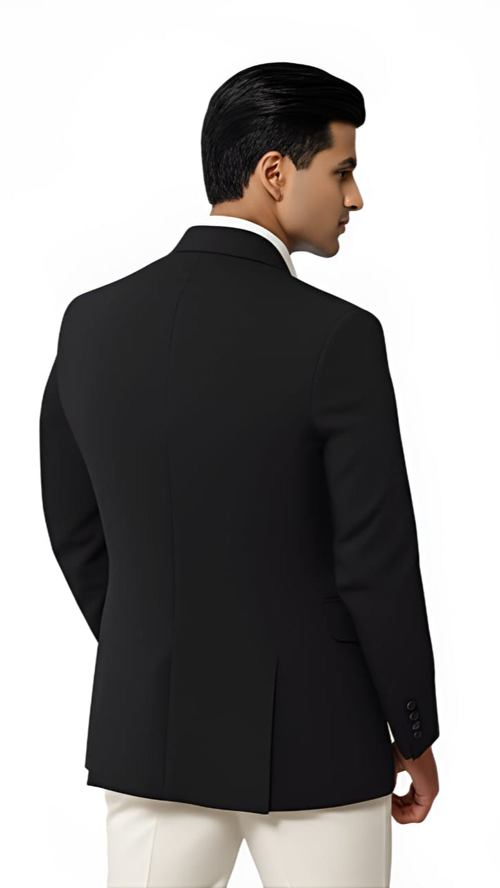 Men slim fit black blazer back view - formal coat for office, party or wedding, affordable and stylish
