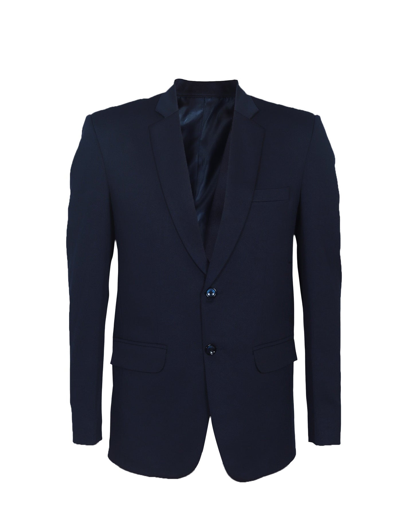 Navy blue suit jacket on a white background