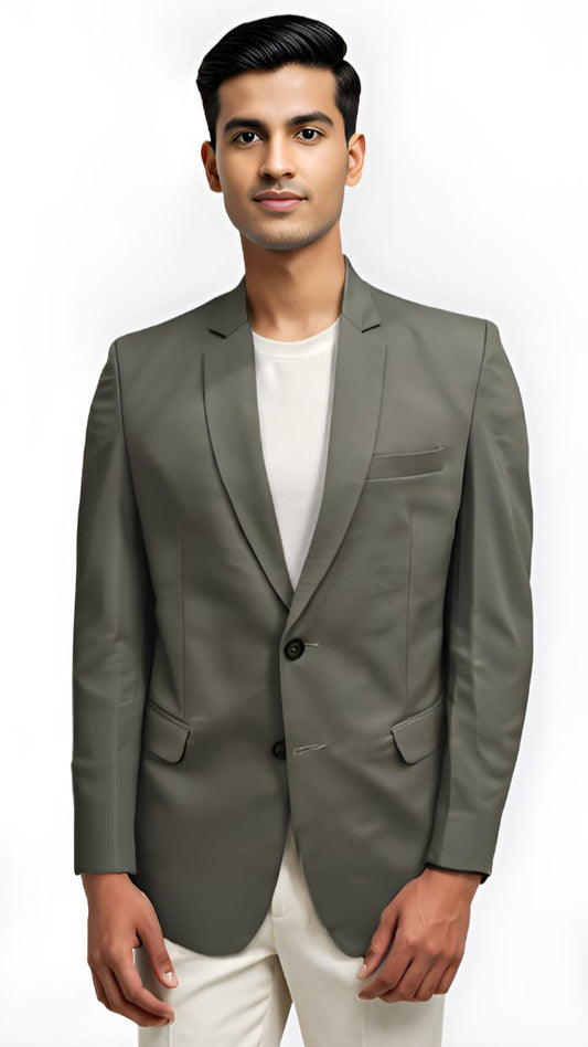 Pista Green summer formal blazer front view on model with two-button closure
