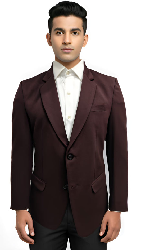 Men’s wine colour textured blazer – slim fit Lycra Popcorn fabric, formal and party-ready