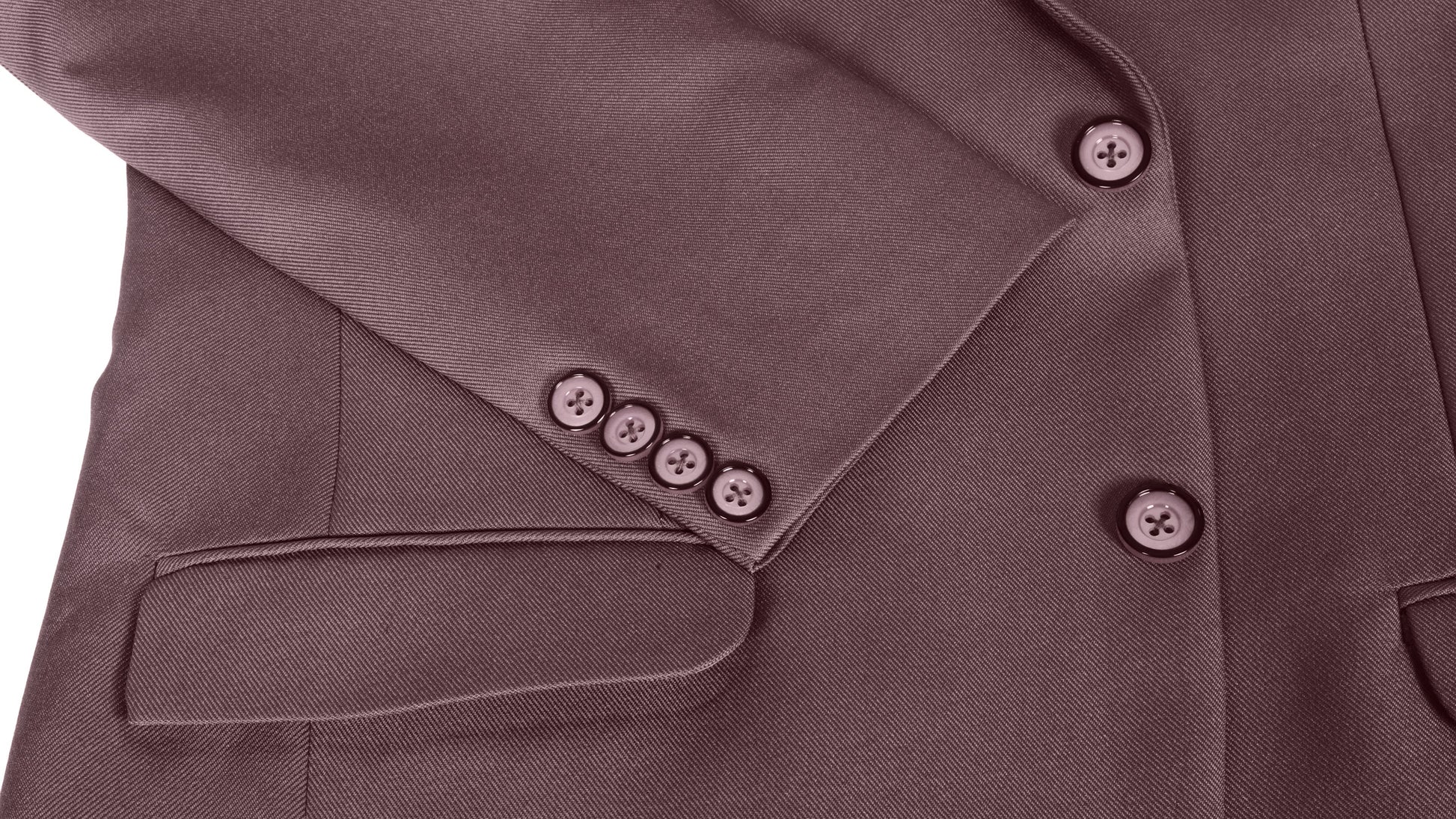 Close-up of a mauve coat with buttons on a white background